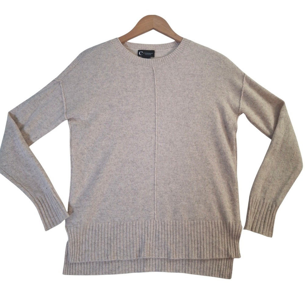 C by Bloomingdales Cashmere Sweater Womens XS Beige Crew Exposed Seam 2-Ply READ
